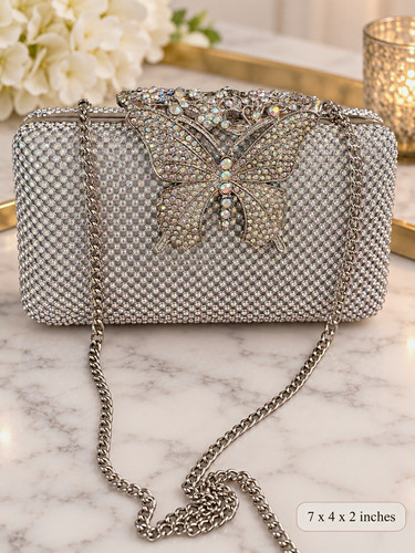Silver rhinestone butterfly - silver,