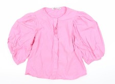Zara Women Pink Cotton Puff Sleeve Blouse XS Casual Tunic