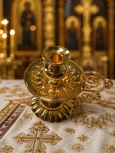 New gold coloured metal church - metal,