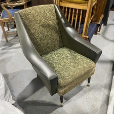 Mid Century 1967 Retro Low 1960s Green Vinyl Fabric Armchair Lounge Cocktail