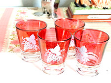 4 Vintage Fidenza Vetraria Italian Cranberry Dessert Wine Glasses Cut glass deor