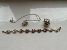 Silver Flowers Set Necklace Bracelet Earrings Stamped 925