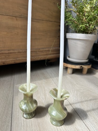 Vintage green onyx candlestick - green,