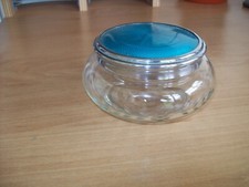 VINTAGE SHENSTONE GLASS TALCUM POWDER/TRINKET BOWL WITH TURQUOISE LID