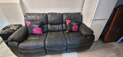 Black leather seater - leather, sofa