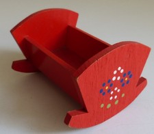 VINTAGE DOLLS HOUSE RED WOOD ROCKING CRADLE CRIB BABY BED DOLLS HOUSE FURNITURE