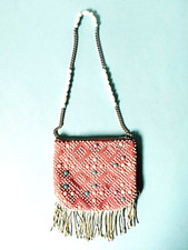 VINTAGE ITALIAN OR SPANISH  ? BOHO PURSE W/PEARLS  FRINGED SHOULDER BAG 1960'S