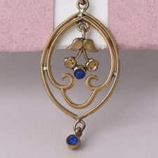Antique Victorian Edwardian Floral Sapphire Paste Gold Filled Lavaliere Pendant