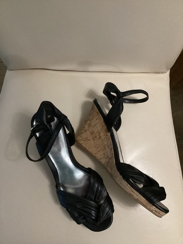 Faith black strappy wedge - strappy, heel
