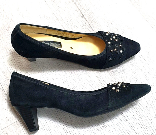 Gabor black suede court shoes - black,