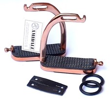 AMIDALE ROSE GOLD PEACOCK SAFETY STIRRUPS HORSE RIDING IRON FILLIS BNWT 2 SIZES