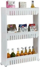 Plastic 3 Tier Sliding Trolley Storage Organiser Compact Portable Rolling Castor