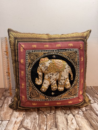 Embroidered elephant cushion - embroidered,