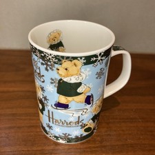 Harrods Teddy Bear Christmas Mug Fine Bone China Winter Tea/Coffee Cup Blue