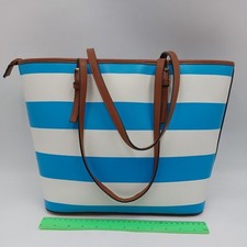 Pavers Faux Leather Blue White Striped Tote Shoulder Summer Hand Bag 42x28x15 cm