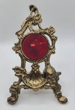 Vtg Brass Art Nouveau Pocket Watch Display Easel Stand Marked "VIP" 6" × 3.5"