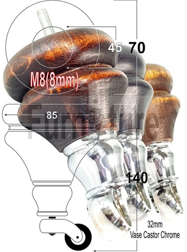 Solid wood castor feet m8 - feet,