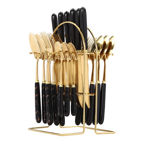 Golden cutlery set with stand - cutlery,