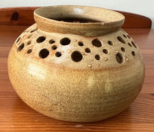 Vintage Ceramic Studio Pottery Brown Flower Frog Vase Handmade Glazed 4.75" Wide