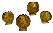 Job Lot x4 Vintage Bagley & Co #3061 Art Deco Amber Glass 'Equinox' Posy Vase