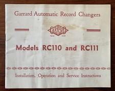 GARRARD Automatic Record Changers Models RC110 & RC111 Installation & Operation