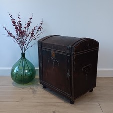 Antique/Vintage Leather Wrapped Wooden Trunk/Chest with Brass Detail