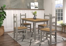 Corona Grey Dining Table and 4 Chairs Set, Solid Pine, Antique Wax Finish