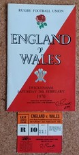 1970  ENGLAND v WALES RUGBY UNION INTERNATIONAL + MATCH TICKET  28/02/1970