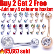 Belly Bar Surgical Steel Double Crystal Gem Navel Bar Button Ring Belly Bars