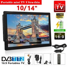 10/14 inch Portable 1080P HD TV Freeview HDMI Digital Television Player UK Plug