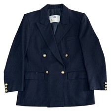 Aquascutum Double Breasted Blazer Jacket 100% Wool Blue Womens 40