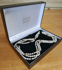 Cultured Pearls + 9ct Clasp & 9ct Beads Three Strand Pearl Necklace Ladies Lady