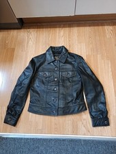 BLACK LEATHER TRUCKER STYLE JACKET M