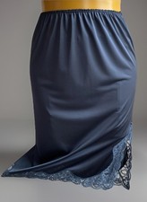 Charnos Vintage Waist Slip, Black Slippery Glossy 100% Nylon & Lace, UK M