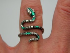 925 Sterling Silver Adjustable Snake Wrap Ring (Green Marks) in Gift Box