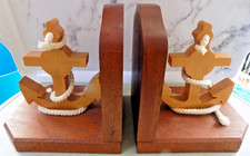 Vintage BOOKENDS Quality Hard Wood Anchor With Rope Around the Anchor 14 x 18cm