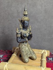 Antique Thai Thephanom Bodhisattva Statue Brass Bronze Kneeling Figure