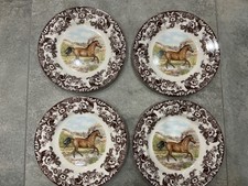 SPODE POTTERY WOODLAND BROWN SET X 4 DINNER PLATES WILD HORSE USA ENGLAND NEW