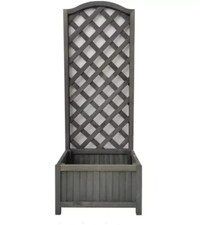 Straight Lattice Wooden Planter - Grey | Grey Garden Plant Pot Climbing Trellis