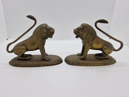 Vintage brass lion bookends - vintage,