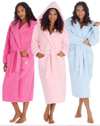 Sherpa fleece hooded robe - fleece,