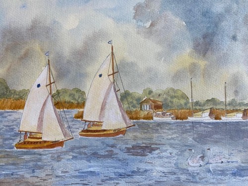 Watercolour sail boats - watercolour, swans
