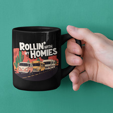 Rollin' With My Homies Van Skoolie Vanlife Caravan Mug Black Ceramic Coffee Mugs