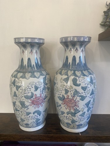 Pair vintage hand painted - of,