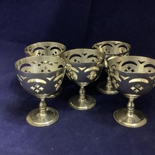 5 Antique Silver-plated Egg Cups, Filigree Pattern, J Picard & Co, Some Wear