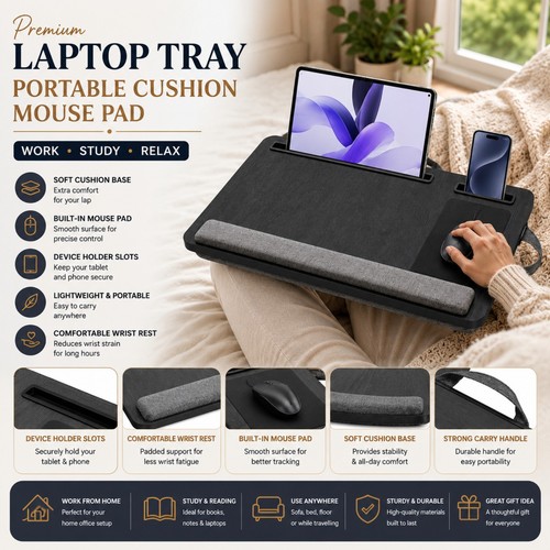 Black portable laptop lap desk - portable,