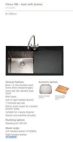 Caple vt101bk vitrea sink - caple, vt101bk/l