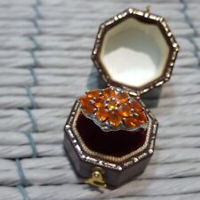 925 Sterling Silver Ring, Genuine Fire Opals Ring, Size O.5 US 7.5, Floral 