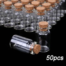 50x Clear Glass Bottles with Cork Stoppers Mini Small Vials Wedding Message Jars