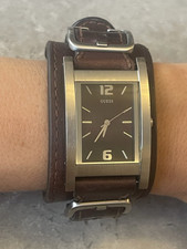 Guess Men's G96047G Brown Dial Stainless Steel Large Watch Leather Strap 